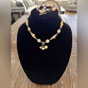 Handcrafted Light Green & Yellow Pearl Bead Necklace Set - Women's Jewelry